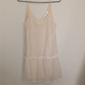 Sans Souci Sheer and Satin Lined Cream Colored Dress With Beautiful Trim. Size S
